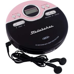 Studebaker SB3703PB Joggable Personal CD/MP3 Player with Audio Book Compatibility, Bookmark Feature and FM PLL Radio - Pink/Black