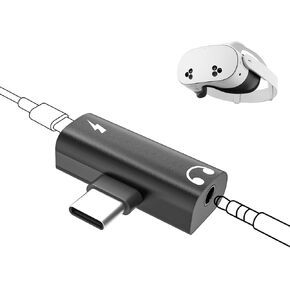 USB C to 3.5mm Headphone and Charger Adapter Compatible with Meta/Oculus Quest 3S, VR Accessories for Quest 3S, 2 in 1 Type-C to 3.5mm Audio Hi-Res with PD 30W Fast Charge for Meta Quest 3S