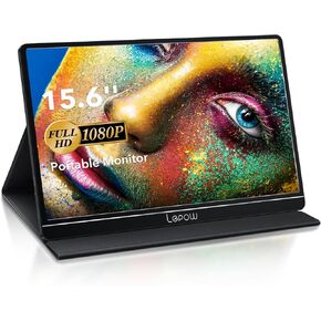 Lepow Portable Monitor 15.6 Inch, FHD 1080P USB-C HDMI Gaming Ultra-Slim IPS Display Eye Care Screen with Speakers, External Monitor for Laptop PC PS4 Xbox Phone w/Smart Cover, Plug & Play Black
