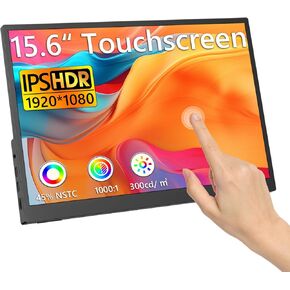 Portable Monitor Touchscreen, 15.6'' 1080P 10-Point FHD IPS HDR Travel Monitor w/Kickstand & Dual Speakers, HDMI USB C Second External Monitor for Laptop/PC/Mac/Phone/Xbox Switch/PS4/5