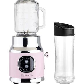 CULINARY CHEF Retro Smoothie Maker Blender with Mason Jar, Perfect for Shakes and Smoothies, 300-Watt, PINK