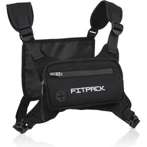 FITPACK Running Vest for Men & Women, Lightweight Chest Bag for Phone Holder and Storage Vest, Water Resistant Cross Body Pack Running with Adjustable Shoulder Straps for Workouts and Training (Black)