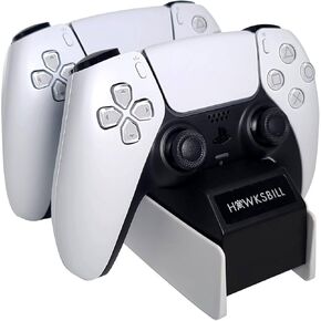 PS5 Dual Controller Charger, Charging Station Dock for Dual Playstation 5 Controllers with LED Indicator, USB Type C Charger, White