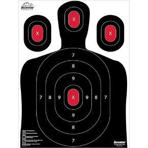 Ascentor Silhouette Shooting Target - Large Size 18 x 24 - Multiple Aiming Zones - Black
