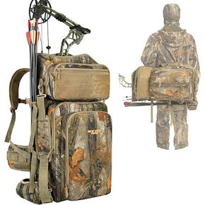 NEW VIEW Bow Hunting Backpack for Men, Camo Compound Bag & Tree Saddle Back Pack with Bow Holder, for Elk Turkey Bear Deer (Updated Version)