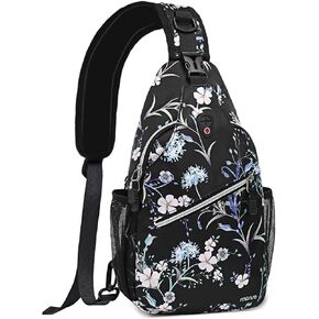 MOSISO Crossbody Sling Backpack, Herbs Flowers Plants Portable Travel Hiking Daypack Chest Sling Bag Casual Daypack One Strap Chest Backpack for Women Men Outdoor Hiking Travel, Black