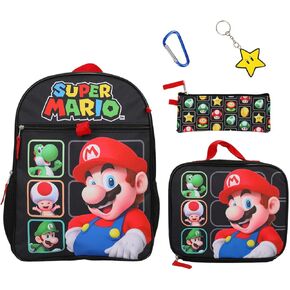 Bioworld Super Mario Bros Characters 16" Youth 5-Piece Backpack Set