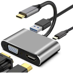 USB C to HDMI VAG Adapter, 4K HDMI, 1080P VGA, USB 3.0 Port, OTG Adapter, Compatible for MacBook Pro Pad Pro Samsung Galaxy