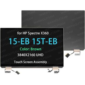 Replacement Whole Hinge-up Assembly For HP Spectre X360 15-EB0073TX 15-EB0081NR 15-EB0083NR 15-EB1043DX LCD Touch Screen Digitizer Assembly UHD 15.6in L97636-001 (UHD Cable Version, Brown)