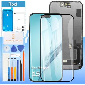 Yondista Screen Replacement for iPhone 15 A2846, A3089, A3092, A3090 6.1 incell LCD Touch Screen Display Digitizer Full Assembly+ Tempered Glass