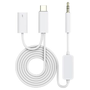 Aux to USB-C Cord,2-in-1 USB-C to Aux Cable with Charging Function for Car Stero Compatible with iPhone 16/15 Pro Max Plus,Type-C to 3.5mm Male Aux Cord for Car,Speaker,Headphone,Home Audio