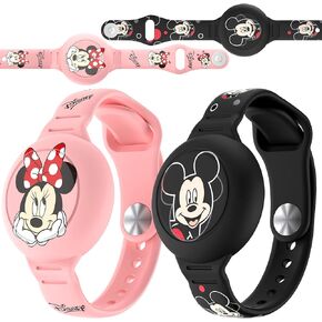 Beardslee Waterproof AirTag Bracelets for Kids (2 Pack),Cute Cartoon Air Tag Holder for Kids with Full Coverage Hidden Design,Anti-Lost Hidden Airtag Wristband Accessories for Child(Black & Pink)