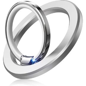 Temdan Magnetic Phone Ring Holder for MagSafe, Magnetic Cell Phone Grip Stand Finger Ring Kickstand Two-Sided Magnetic Fit for iPhone 16 Pro Max 15 14 13 12 Mag-Safe Accessories-Silver