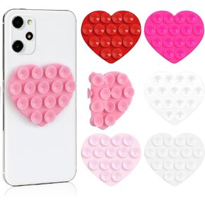 6 Pcs Heart Silicone Suction Phone Case Mount, Double Sided Grip Phone Multi Purpose Suction Cup Phone Mount Non-Slip Phone Accessories for Selfies Videos Mobile Devices Mirror Glass