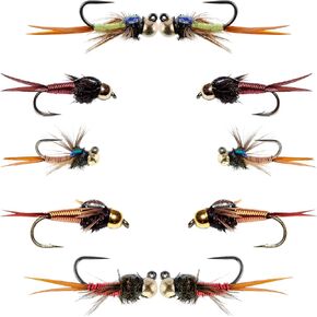 The Fly Fishing Place Basics Collection - Tungsten Bead and Euro Tactical Copper John Assortment - 10 Wet Flies - 5 Patterns - Hook Sizes 12,14, 16, 18