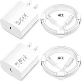 iPhone 16 15 Charger Fast Charging, USB C Charger, 2 Pack 25W Type C Wall Charger Block with 2 Pack 6FT USB C Cable for iPhone 16/15 / 14 / iPad Pro/AirPods, Samsung, Other USB C Devices