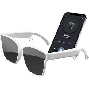 Smart Glasses,Wireless Bluetooth Sunglasses,Built-in Mic & Speakers, Voice Assistant, UV Protection Audio SunGlass (White)