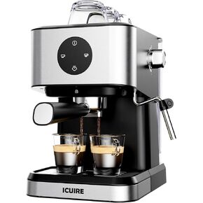 ICUIRE Espresso Machine 20 Bar With Milk Frother Steamer, Latte、Mocha、Americano、Cappuccino Coffee Maker For 50oz Water Tank, Espresso Maker Suit For Espresso Martini, Small Size For Homemade, Sliver
