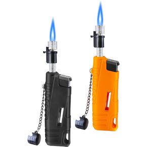 2 Pack Torch Lighter for Outdoor Windproof Refillable Butane Jet Flame Lighters Long Wand Torch Lighters for Camping Hiking Adventure Survival Tactical Gear Candle Grill BBQ (Without Gas)