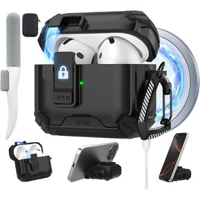 Maxjoy for AirPods 4 Case Cover 2024, AirPods 4th Generation Case with Automatic Lock Compatible with MagSafe Function Gen 4 Bracket Protective Case Compatible with Apple AirPods 4th Generation, Black