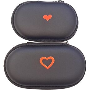 Eva Small Oval Case Pouch Earphone Case Pouch Hard Protective Carrying Storage Case Bag for Earphone Headphone Earbud Headset SD TF Card (Black with Silver Heart 2pcs)