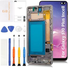 InCell S10 Plus Display Screen Replacement for Samsung Galaxy S10 Plus with Midnight Black Frame G975F/DS G975U G975W LCD Screen Touch Digitizer Assembly(No Fingerprint Function)