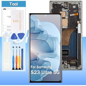 [for US Version] Yondista for Samsung Galaxy S23 Ultra 5G LCD Display 6.8" OLED SM-S918U S918A S918W Screen Replacement Touch Digitizer Assembly with Tools(Sliver with Frame)