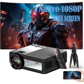 Projector with Wifi and Bluetooth,Staratlas Native Resolution 1080P,Tv Projector for Bedroom,Support Screen Mirror,Mini Portable Projector,12000L,Movie Projector Indoor (White-Blue)