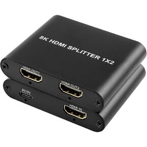 8K HDMI 2.1 Splitter, HDMI Splitter 1 in 2 Out, Compatible with Xbox, PS5, TV, Projector, etc (Black 8K 1 in 2 Out)