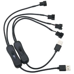 2PCS USB to 4Pin Switch Cable USB Cable 5V 1 in 2 Fan Adapter Cable Power Adapter Cable with Switch Cable Length 40cm/15.7 inch Fan Connector