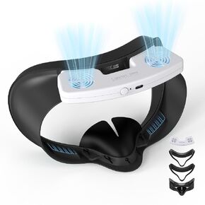 Upgrade Facial Interface Cooling Fan for Meta Quest 3S Accessories, Soft PU Leather and Ice Silk Cotton Face Pad Compatible with Oculus Quest 3S, Adjustable Fan to Relieve Lens Fogging (3 Speeds)