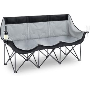 Oversized 3 Person Camping Chair Outdoor Folding Loveseat Sofa for 2-3 Person, Sturdy Lawn Chair Camping Couch with Cup Hold for Outdoor Sports Patio Camp Beach