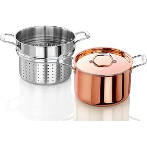 Artaste 56877 Rain Tri-Ply Copper Clad Induction Ready Stock Pot with Steamer, 7.5-Quart