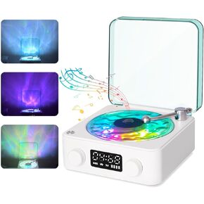 Waves Vinyl Bluetooth Speaker with Three Ambient Lights, Aqua Vinyl Speaker, The Waves Vinyl Player with Adjustable Light and Time for Bedroom, Office, Party, 360° Surround Sound