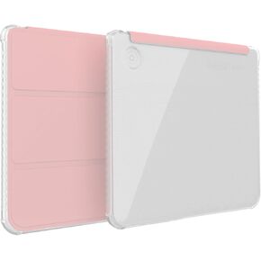 TUDIA SKN FLIP Designed for Kobo Libra Colour Case (2024) - [Auto Wake/Sleep Technology] Shockproof Slim Transparent TPU Back with Trifold Leather eReader Cover - Clear Pink