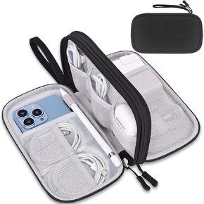 Lacdo Travel Cord Organizer Case, Cable Organizer Bag Tech Electronic Organizer Travel Case, Double Layers Travel Essentials for Charger, Cable, Phone, Flash drive, Earphone, Black