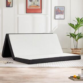 DUMOS Folding Mattress, 4 inch Tri-Fold Memory Foam Mattress, Foldable Mattress Topper with Washable Cover, Foldable Guest Bed, Travel Mat, 80"×60"×4", White