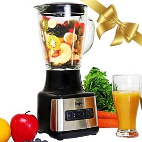 Total Chef Countertop Blender 6 Cup Glass Jar 6 Speed Stainless Steel Quad Blades Ice Crushing Smoothie Maker Auto Clean Pulse Options Anti Slip Feet Perfect for Smoothies Shakes Sauces and Dips