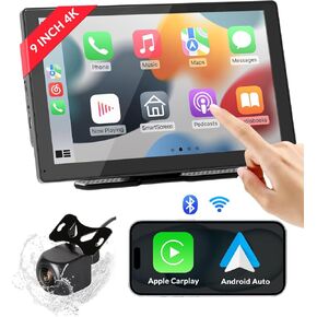 Wireless Carplay Screen for Car, 9" HD Portable Car Stereo Touch Screen, CarPlay & Android Auto with 1080p Backup Camera Mirror Link FM GPS Navigation in Saudi Arabia
