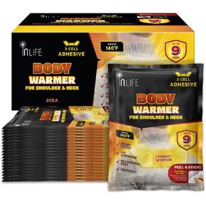InLife Warmer for Shoulder & Neck and Body, Adhesive Type, Wider Area Covered, Outdoor Activities, Air-Activated, Single Use, Ready to Use, Consistently Long Last for 9 Hours, Odorless, 20 Packs