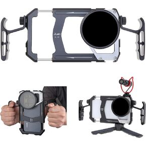 Fotga Universal Smartphone Cage Photo Video Stabilizer W/Handles + 67mm Variable ND Filter for iPhone 16 15 14 Pro Max Samsung Cell Phone Vlog Live Stream Video Recording, Cold Shoe Tripod Mount