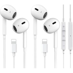 2 Packs Wired Headphones for iPhone Earbuds with Built-in Microphone & Volume Control HiFi Stereo Nosie Reduction Earphones Compatible with iPhone 14/13/12/11/XR/XS/X/8/7/SE Support All iOS System