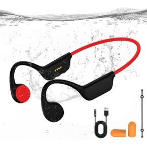 Bone Conduction Swimming Headphones, IPX8 Waterproof MP3 Player Open-Ear Headphones, Bluetooth 5.4 Bone Conduction Headphones, Wireless Sports Earbuds for Swimming, Running, Cycling (Red)