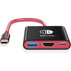 Switch Dock for Nintendo Switch Docking Station 4K Resolution Portable TV Adapter Connector for Nintendo Switch NS/OLED USB C to HDMI Travel Dock with USB 3.0 Plug & Play (Black+Red)