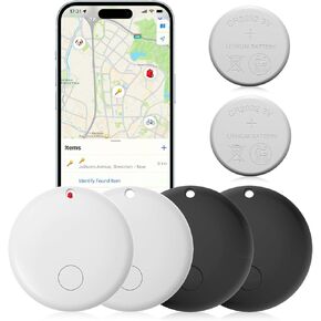 Air Tags 4 Pack Works with Find My App (iOS 14.6 Above Only) Wallet Trackers with 2 pcs Replaceable Batteries, Item Finders for Dog, Keys, Luggage, Suitcases, Pets, Loud Beep