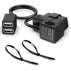 OBD Constant Power Cable for Garmin Dash Cam，OBD-II Adapter Cable with Dual USB Ports,24 Hours Surveillance/Acc Mode with Low Voltage Protection 11.6-36V to 5V 3A，Compatible Garmin DashCam 46 47 56etc