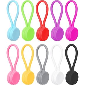 Quacc 10 PCS Reusable Magnetic Cable Ties Magnetic Cable Ties Silicone Cable Straps Wire Organizer for Earphone Phone Charger Audio Cable 10 Colors Silicone Cable Clips for Office, School, Home