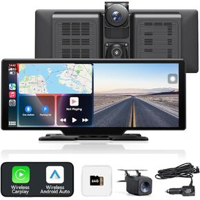 10.26" Carplay Touchscreen with 4K Dash Cam, Portable Car Stereo Screen with Apple Carplay/Android Auto/1080P Backup Camera/GPS Navigation/Bluetooth/AirPlay/Loop Recording (10.26inch)