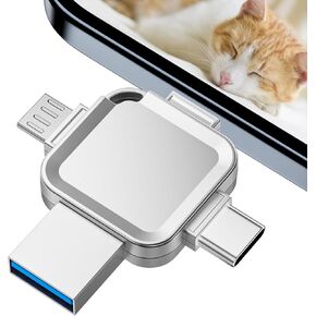 256GB Flash Drive for iPhone,4 in 1 iPhone USB Flash Drive iPhone Memory Stick,Silver iPhone Photo Stick for iPhone/i Pad/Android/PC/Mac
