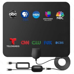 TV Antenna Indoor 600+ Miles, Digital Antenna for Smart TV Indoor Support for 4K 1080P HD Local Channels - 16ft Coax HDTV Cable with Signal Booster